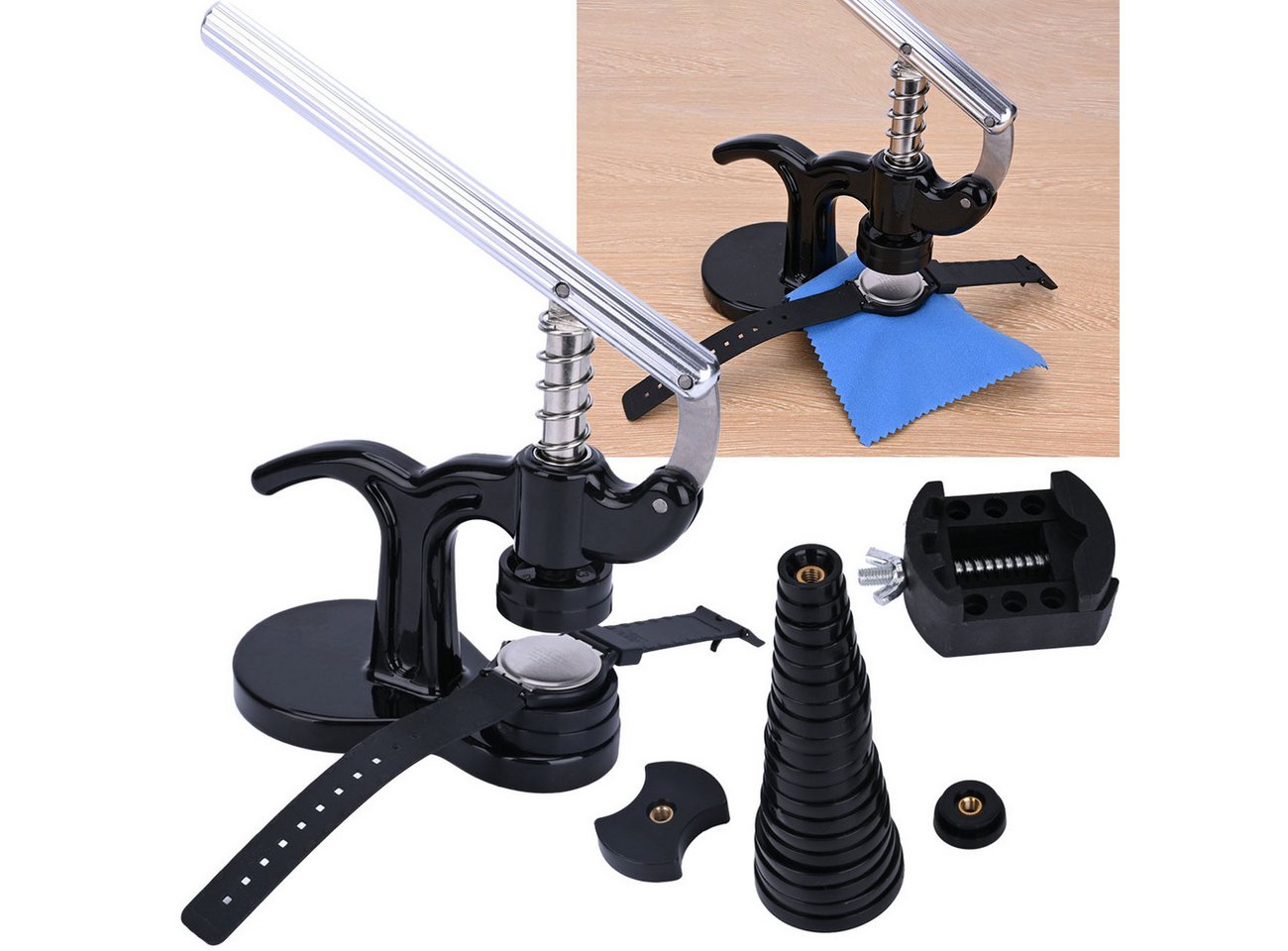 Casativo Reparatur-Set 17tlg Profi Uhren Einpresswerkzeug Reparatur Set für Batteriewechsel, 17-St., 1er-Set, für gängige Armbanduhren und Uhrdeckel/12 Matrizen ABS/Gehäusehalter Bild 5