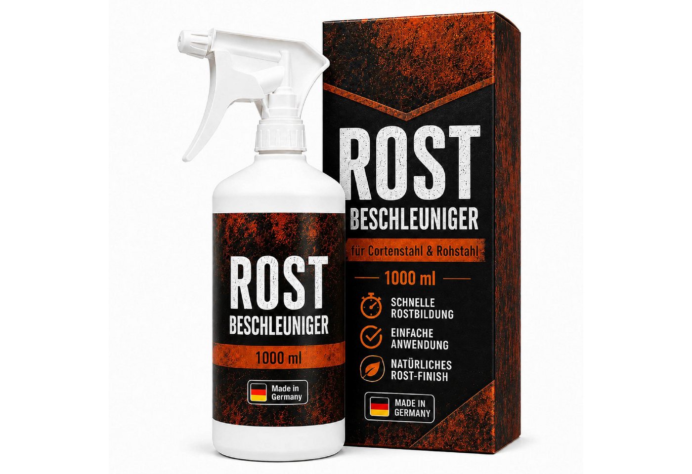 Feuerfest 123 GmbH Gartenkamin Rostbeschleuniger für Cortenstahl & Stahl 1L Sprühflasche – Rostoptik