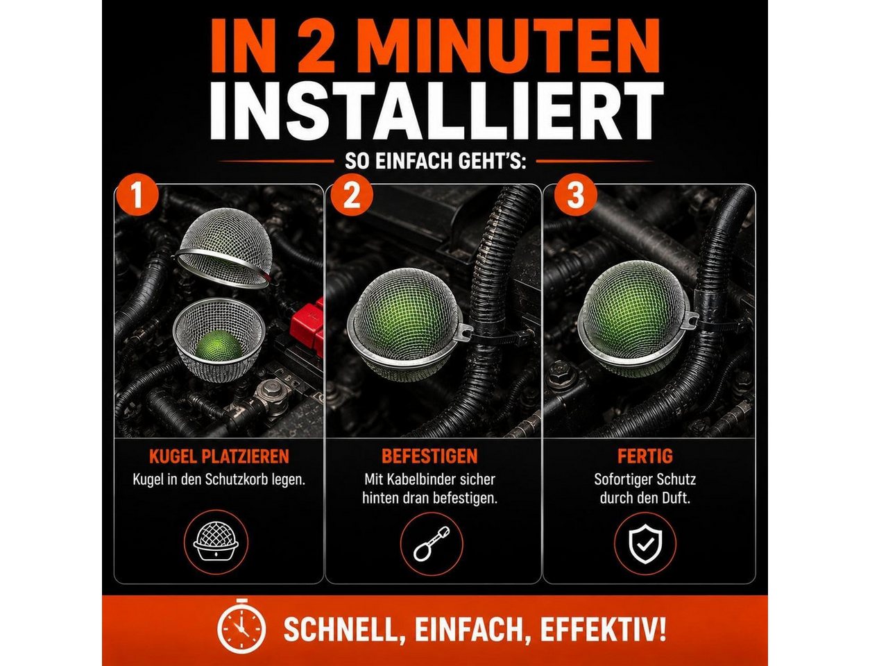 Animalea Verbiss- und Knabberschutz Marderschreck Auto – 6 x Marderkugeln inkl. 3 Schutzkorb Halterungen, 6-St.