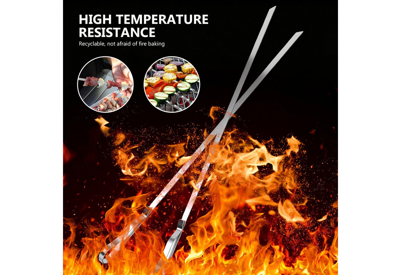 BlingBin Grillspieß Edelstahl Set, 6 Stück Schaschlikspieße mit Grillspießhalter (6er Set, 9-St., Maße der Grillspieße: 41,5 × 0,8 cm), 41,5cm Lange BBQ-Spieße für Fleisch Gemüse, Outdoor Barbecue