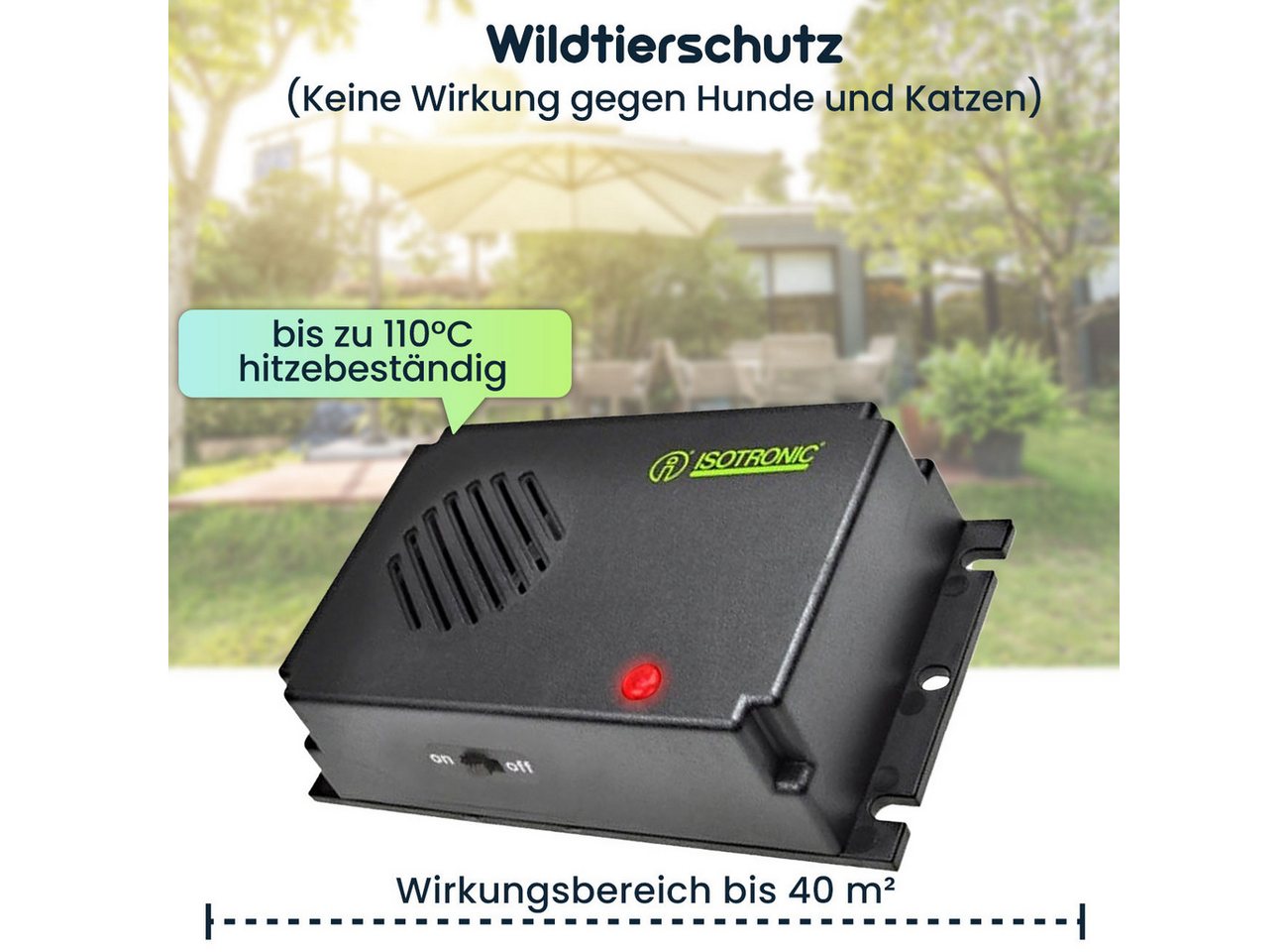 ISOTRONIC Ultraschall-Tierabwehr Mobile Ultraschall Marder-Abwehr, Batteriebetrieben für KFZ & Haus, 2-tlg., Batteriebetriebener Marder-Schreck für KFZ, Haus & Garten bis 40 m² Bild 4