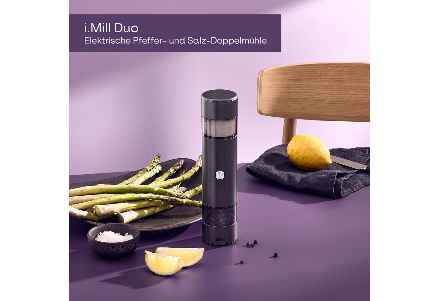 AdHoc Salz-/Pfeffermühle i.Mill Duo Akku, CeraCut® Ceramic-Mahlwerk, GravitySwitch-Automatik, SilentDrive-Motor Bild 2