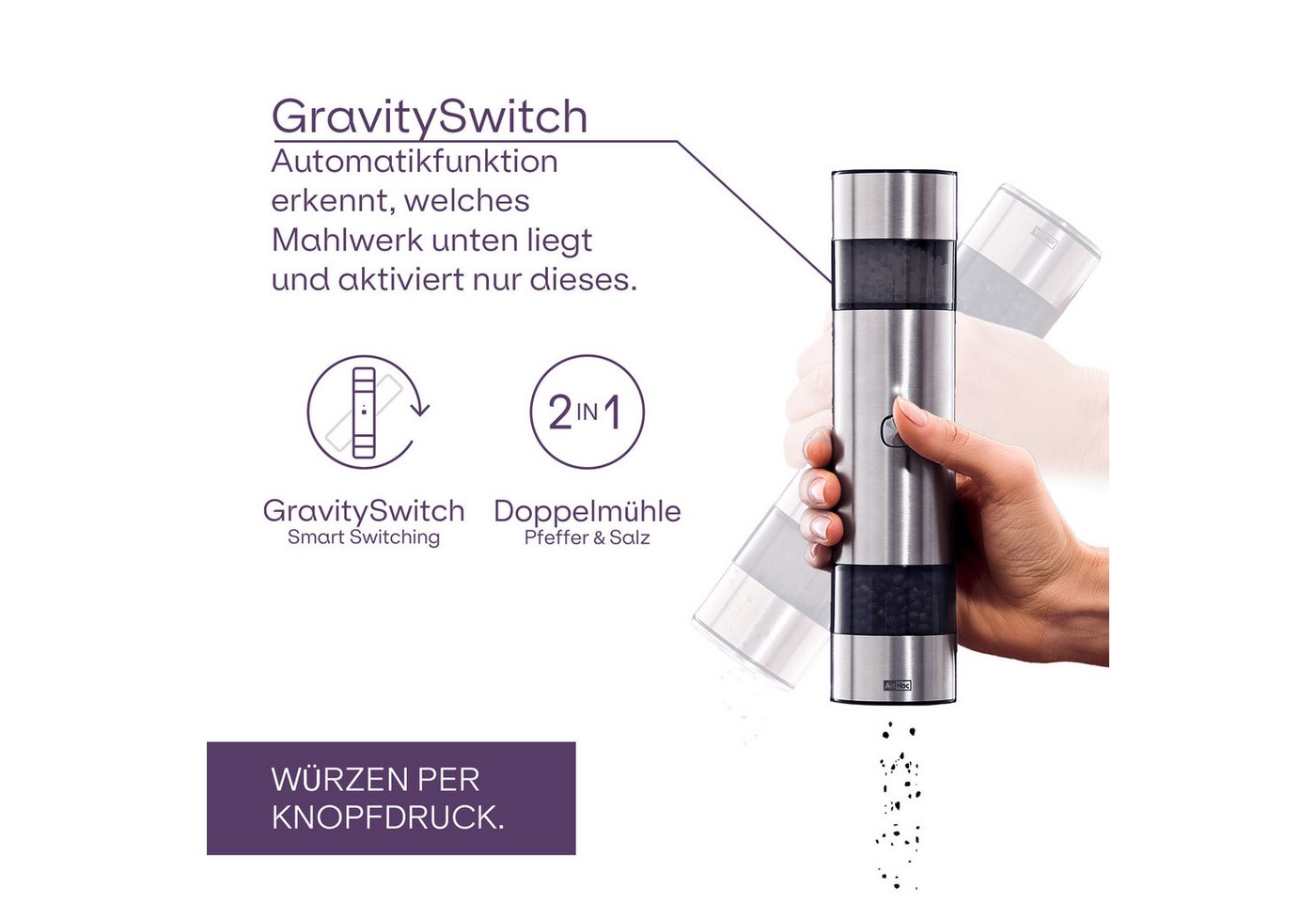 AdHoc Salz-/Pfeffermühle i.Mill Duo Akku, CeraCut® Ceramic-Mahlwerk, GravitySwitch-Automatik, SilentDrive-Motor Bild 5