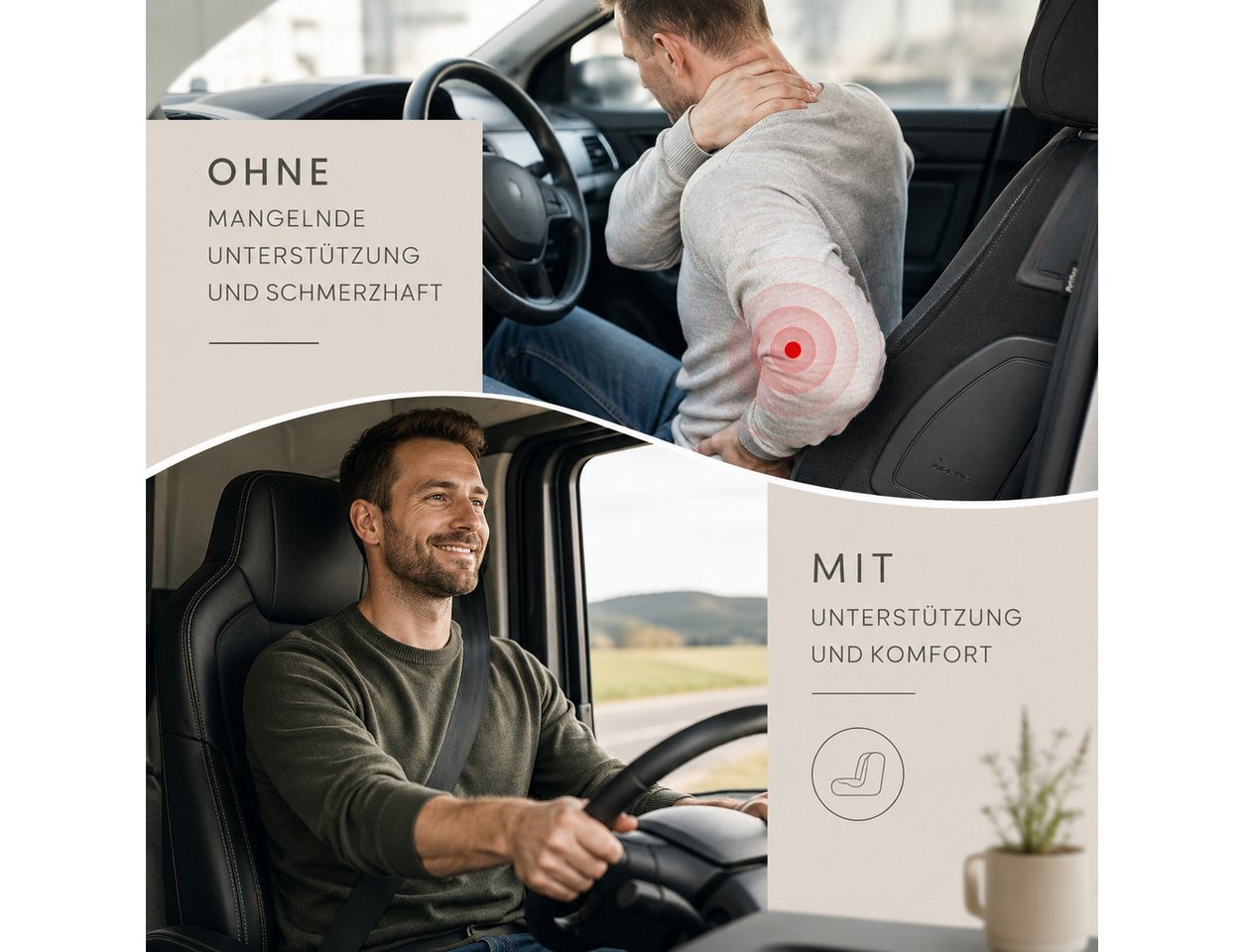 GLIESE POWER Sitzkissen orthopädisch für Auto – Memory-Schaum, Ischias-Entlastung, rutschfest, Memory-Schaum, rutschfest & schmerzlindernd. Bild 3