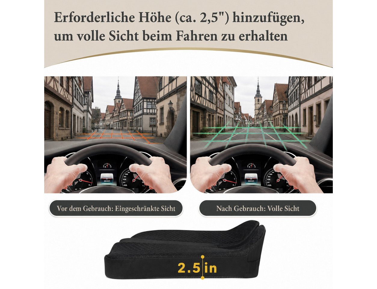 GLIESE POWER Sitzkissen orthopädisch für Auto – Memory-Schaum, Ischias-Entlastung, rutschfest, Memory-Schaum, rutschfest & schmerzlindernd. Bild 5