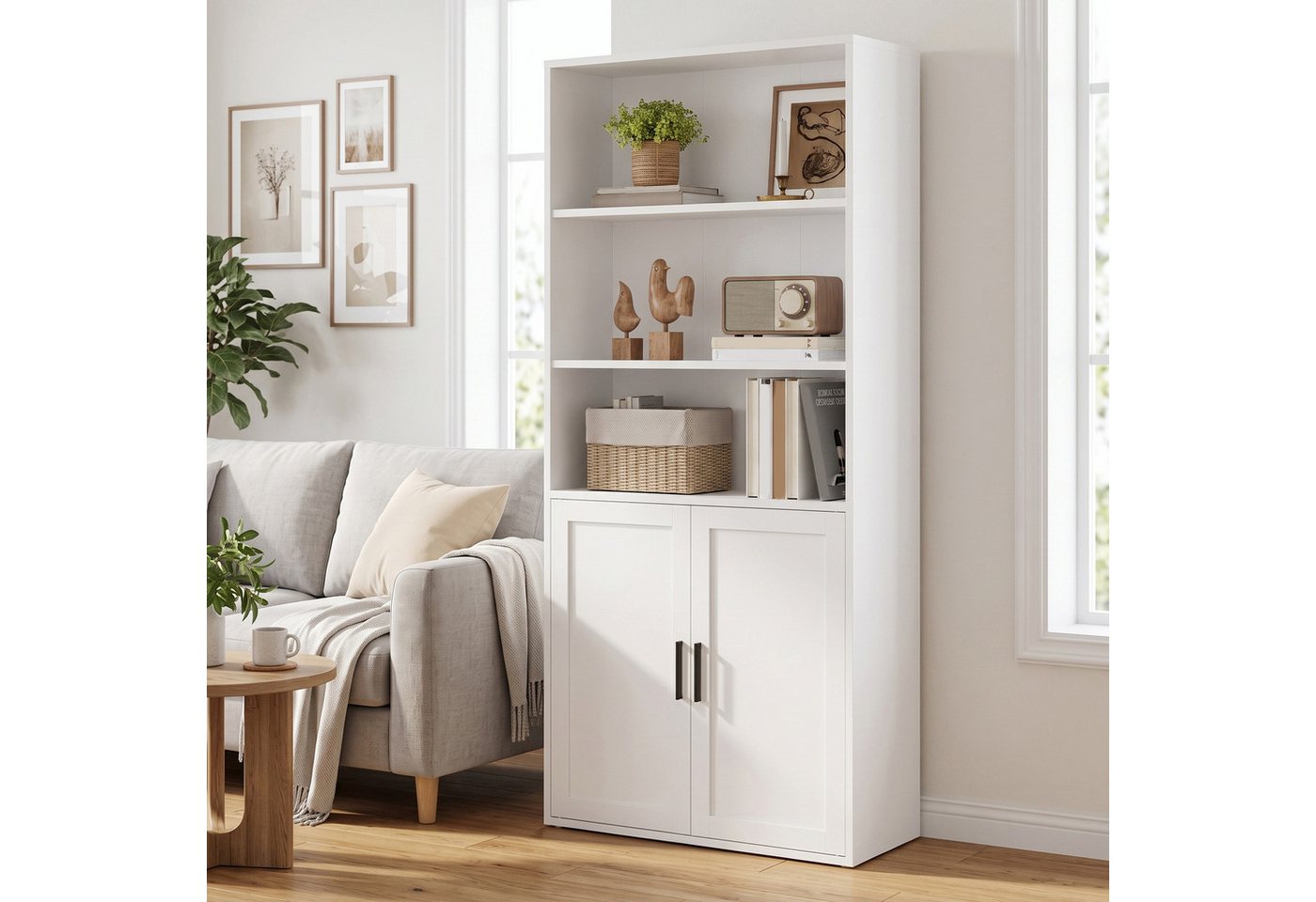 VASAGLE Bücherregal Standregal mit 2 Türen, 5/6-stöckiges Standregal, 60 x 24 x 145.9/175 cm Bild 5