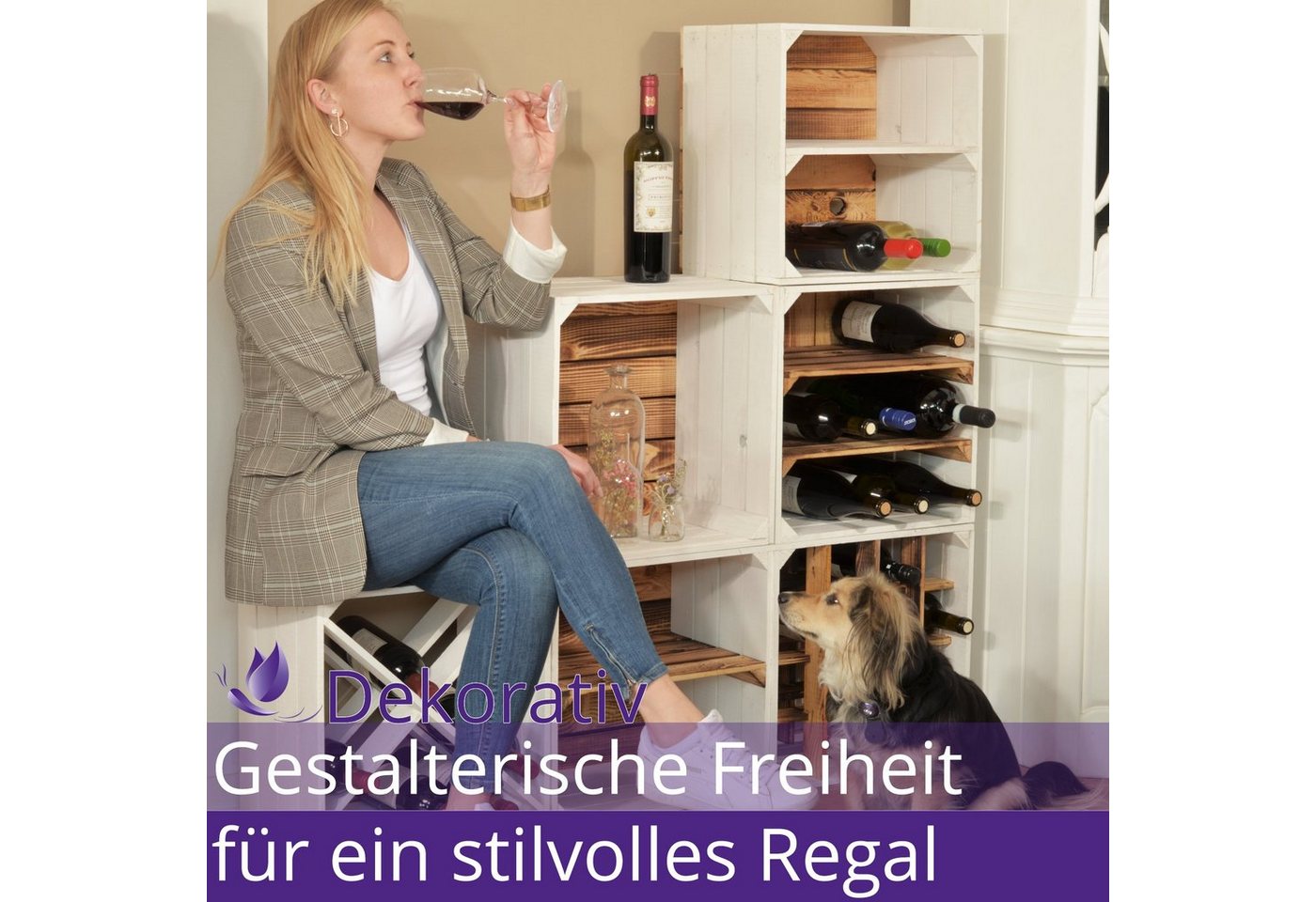 CHICCIE Weinregal Wino Flaschenregal aus Holz Greta Weiß 1x Regal, 1-tlg.