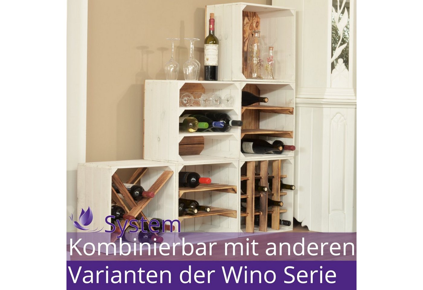 CHICCIE Weinregal Wino Flaschenregal aus Holz Greta Weiß 1x Regal, 1-tlg. Bild 2