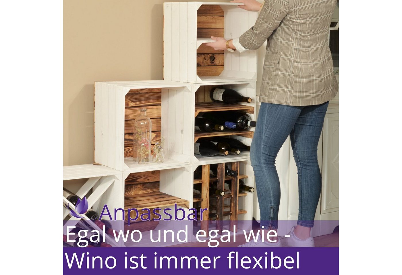 CHICCIE Weinregal Wino Flaschenregal aus Holz Greta Weiß 1x Regal, 1-tlg. Bild 5