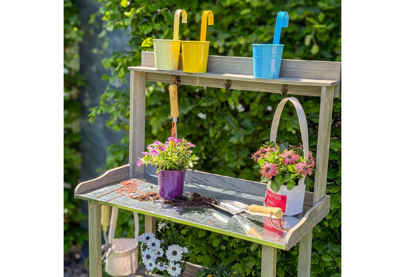 UNUS GARDEN Pflanztisch Pflanztisch Outdoor für den Garten (1-St., 78 x 36 x 131 cm (LxBxH), Pflanztisch aus Holz mit verzinkter Arbeitsplatte Bild 2