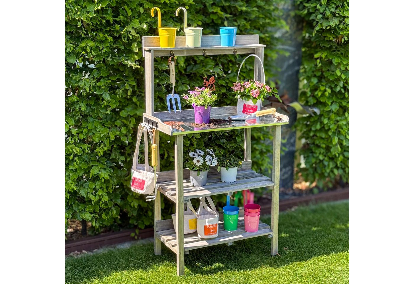 UNUS GARDEN Pflanztisch Pflanztisch Outdoor für den Garten (1-St., 78 x 36 x 131 cm (LxBxH), Pflanztisch aus Holz mit verzinkter Arbeitsplatte Bild 5