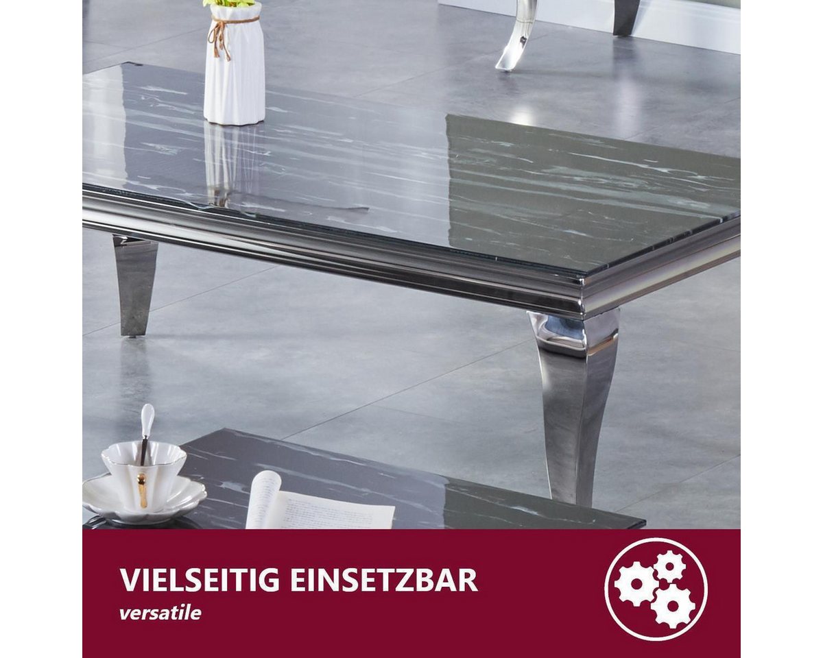 HOOZ Tischplatte aus Glas 80 x 80 x 0,6 cm (Marmorschwarz, 1 St., ESG-Sicherheitsglas), mit hochwertigem Facettenschliff