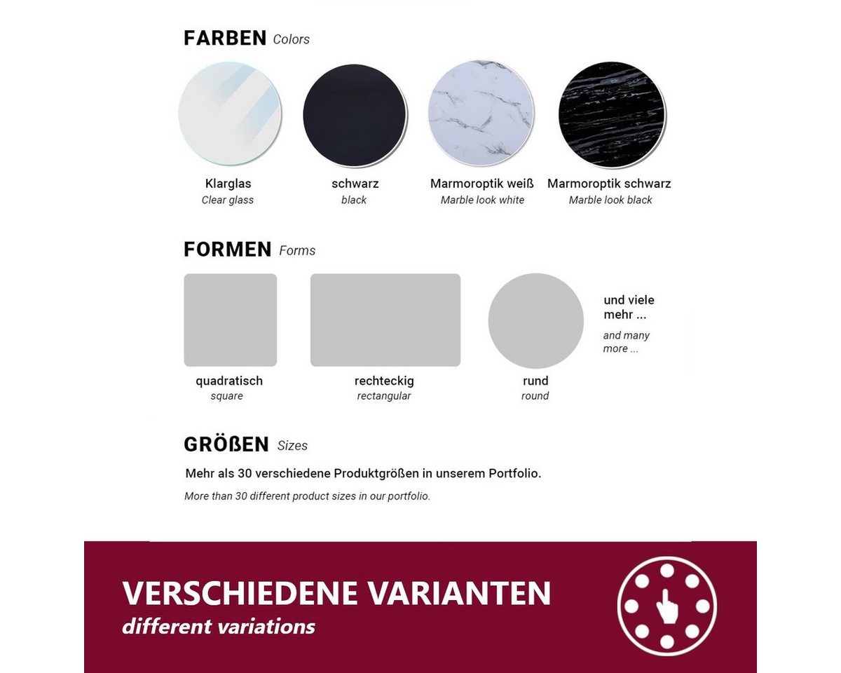 HOOZ Tischplatte aus Glas 80 x 80 x 0,6 cm (Marmorschwarz, 1 St., ESG-Sicherheitsglas), mit hochwertigem Facettenschliff Bild 5