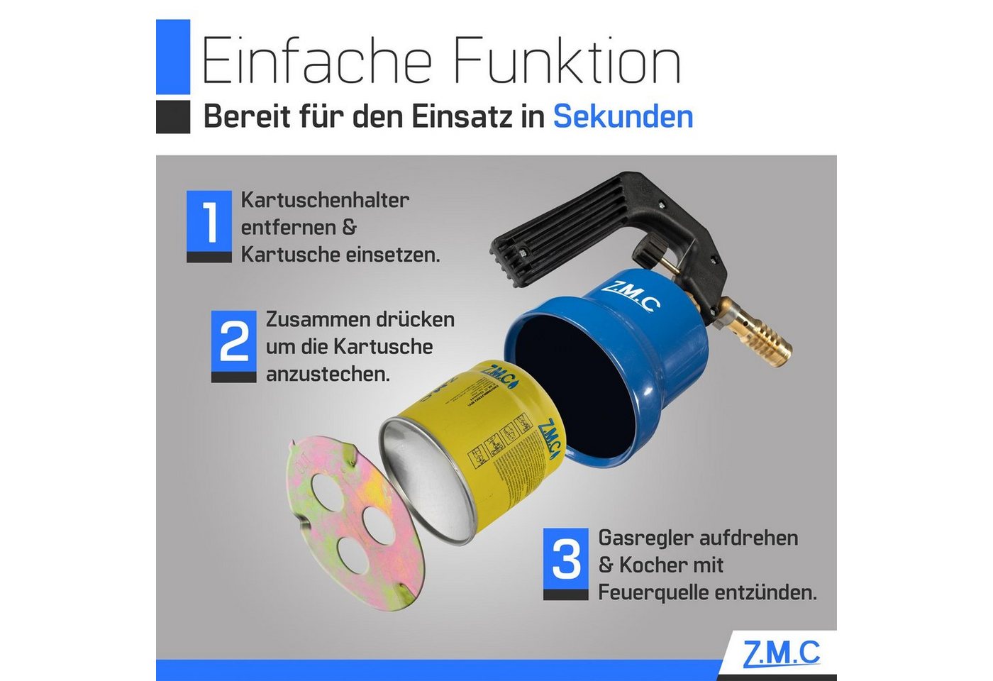 ZMC Flambierbrenner Gasbrenner Grillanzünder Gasanzünder Lötpistole +6 Gaskartuschen 190g, (Lötlampe 2,2 kW Temperatur von bis zu 1200 ° C, Lötlampe 2,2 kW Temperatur von bis zu 1200 ° C), Butangas Lötbrenner Kohleanzünder Flammspritzpistole Bunsenbrenner