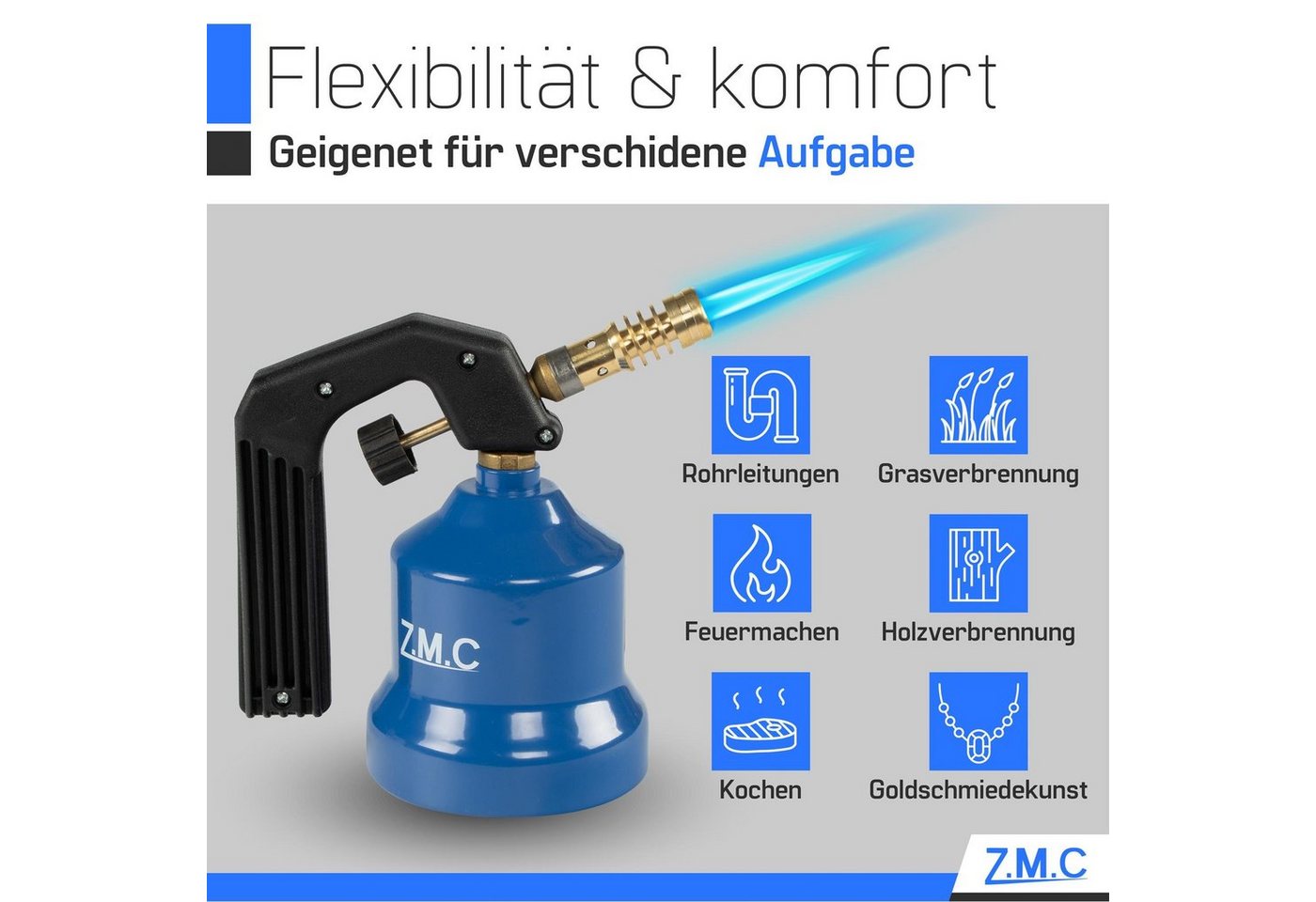 ZMC Flambierbrenner Gasbrenner Grillanzünder Gasanzünder Lötpistole +6 Gaskartuschen 190g, (Lötlampe 2,2 kW Temperatur von bis zu 1200 ° C, Lötlampe 2,2 kW Temperatur von bis zu 1200 ° C), Butangas Lötbrenner Kohleanzünder Flammspritzpistole Bunsenbrenner Bild 3
