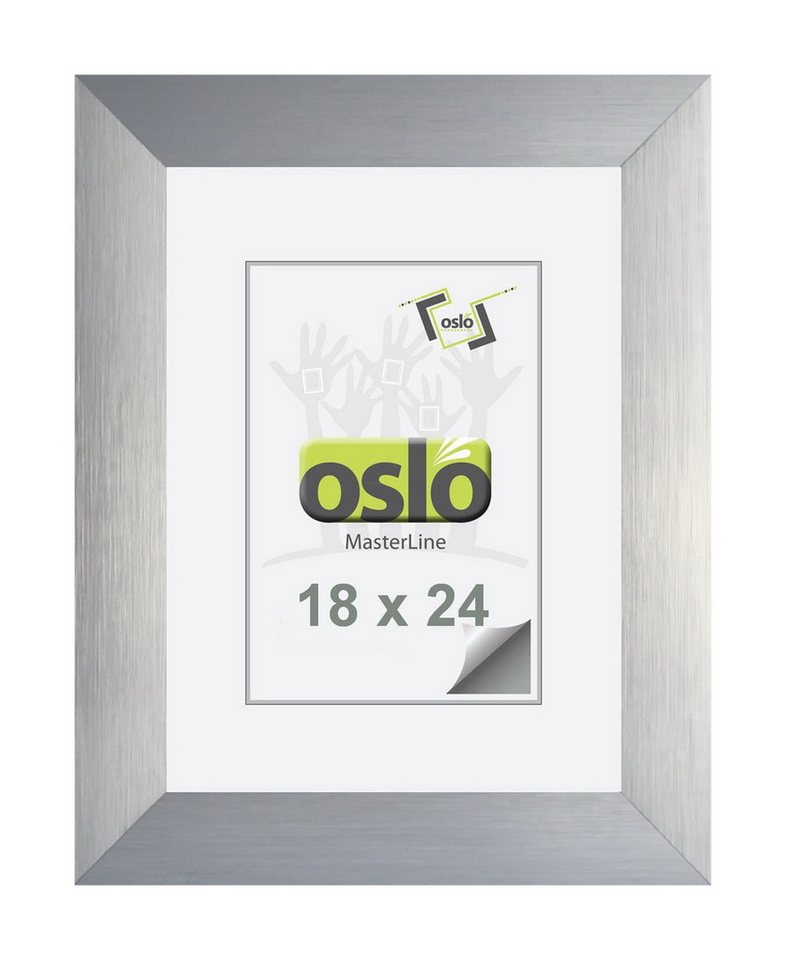 Oslo MasterLine Einzelrahmen Bilderrahmen Aluminium gebürstet 3 cm breit Echtglas Drehspannfedern, Rahmenfarbe silber matt Format 18x24 cm mit stabilem Aufsteller