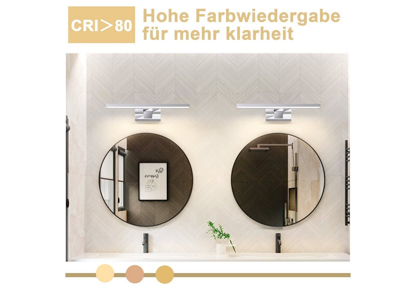 ZMH LED Spiegelleuchte Neutralweiß Spiegellampe - leuchte Chrom Modern, Augenschutz, LED fest integriert, Neutralweiß, Modern Neutralweiß 4000K lampe Wandmontage für Keller