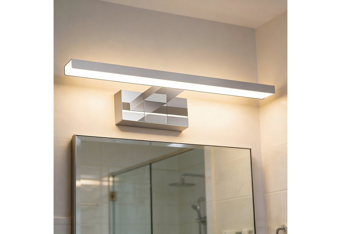 ZMH LED Spiegelleuchte Neutralweiß Spiegellampe - leuchte Chrom Modern, Augenschutz, LED fest integriert, Neutralweiß, Modern Neutralweiß 4000K lampe Wandmontage für Keller Bild 2