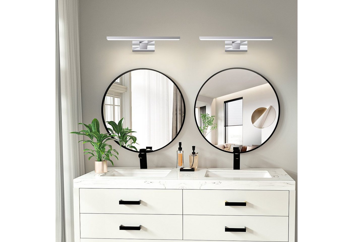 ZMH LED Spiegelleuchte Neutralweiß Spiegellampe - leuchte Chrom Modern, Augenschutz, LED fest integriert, Neutralweiß, Modern Neutralweiß 4000K lampe Wandmontage für Keller Bild 4