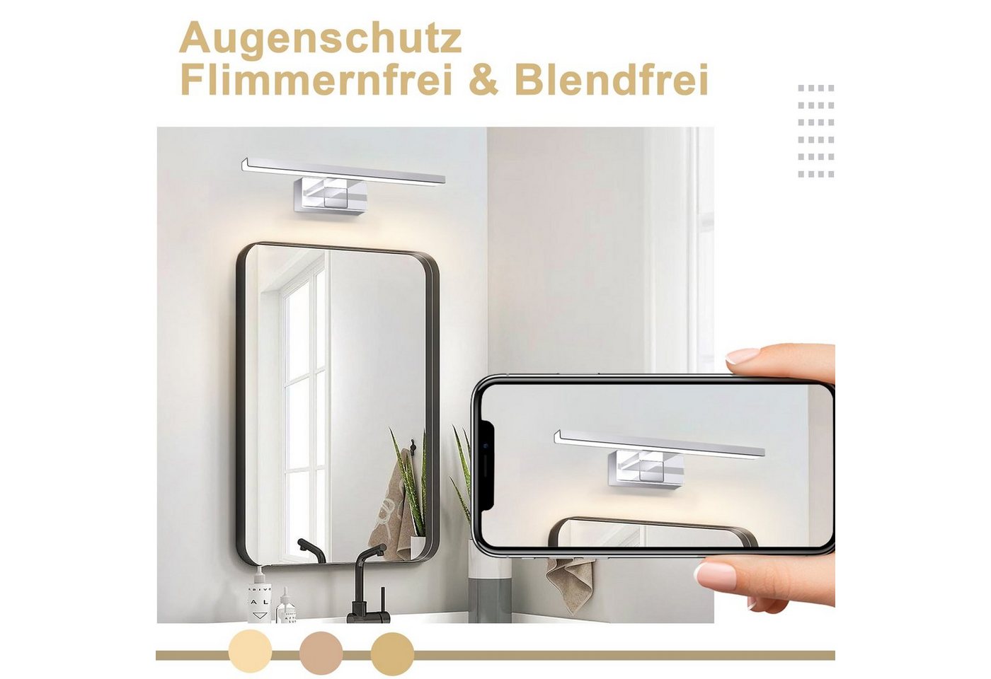 ZMH LED Spiegelleuchte Neutralweiß Spiegellampe - leuchte Chrom Modern, Augenschutz, LED fest integriert, 4000k, Modern Neutralweiß 4000K lampe Wandmontage für Keller Bild 3