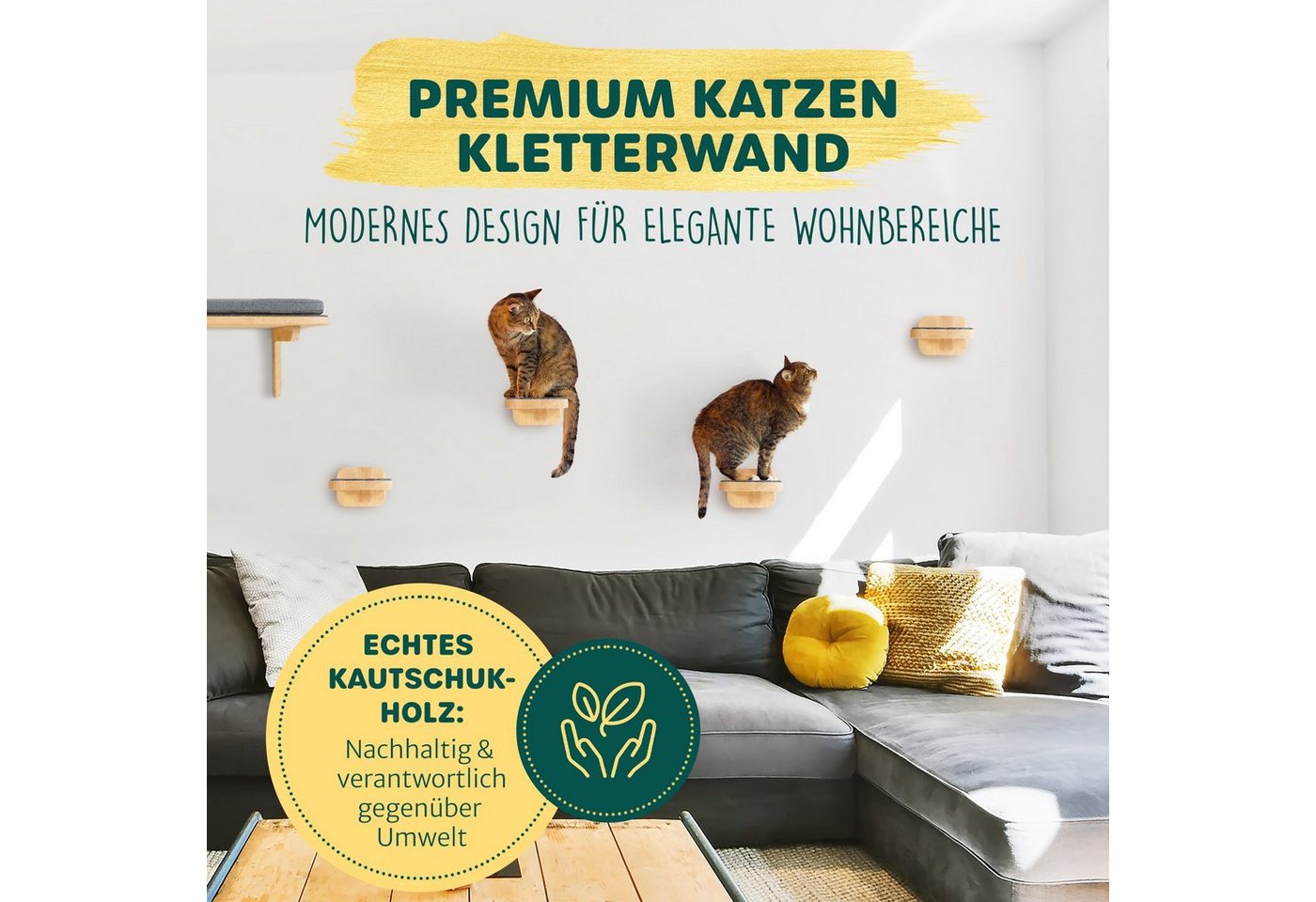 Happypet Kratzbaum, 3er-Set Katzentreppen, Designer Catwalk, Massivholz, Filzbezug Bild 2