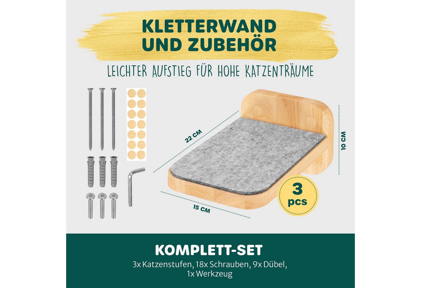 Happypet Kratzbaum, 3er-Set Katzentreppen, Designer Catwalk, Massivholz, Filzbezug Bild 5
