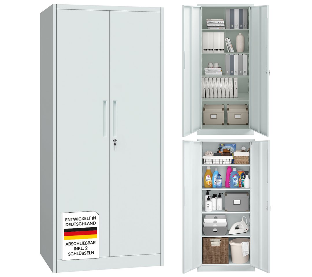STEELSØN Aktenschrank Regulus aus Stahl, abschließbar (Grau) Spindschrank mit 4 höhenverstellbaren Einlegeböden, inkl. Schloss