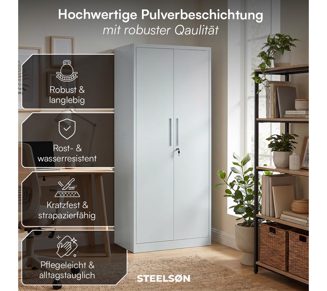 STEELSØN Aktenschrank Regulus aus Stahl, abschließbar (Grau) Spindschrank mit 4 höhenverstellbaren Einlegeböden, inkl. Schloss Bild 5