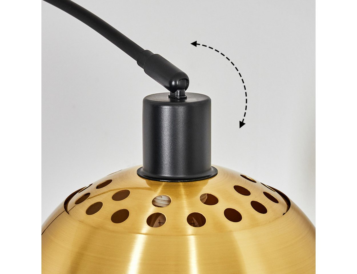 hofstein Bogenlampe Stehlampe aus Metall m. Marmorfuß in Schwarz/Messing gebürstet/Gold, ohne Leuchtmittel, verstellbar, im Retro/Vintage-Design, Fußschalter, Lichteffekt, E27 Bild 3