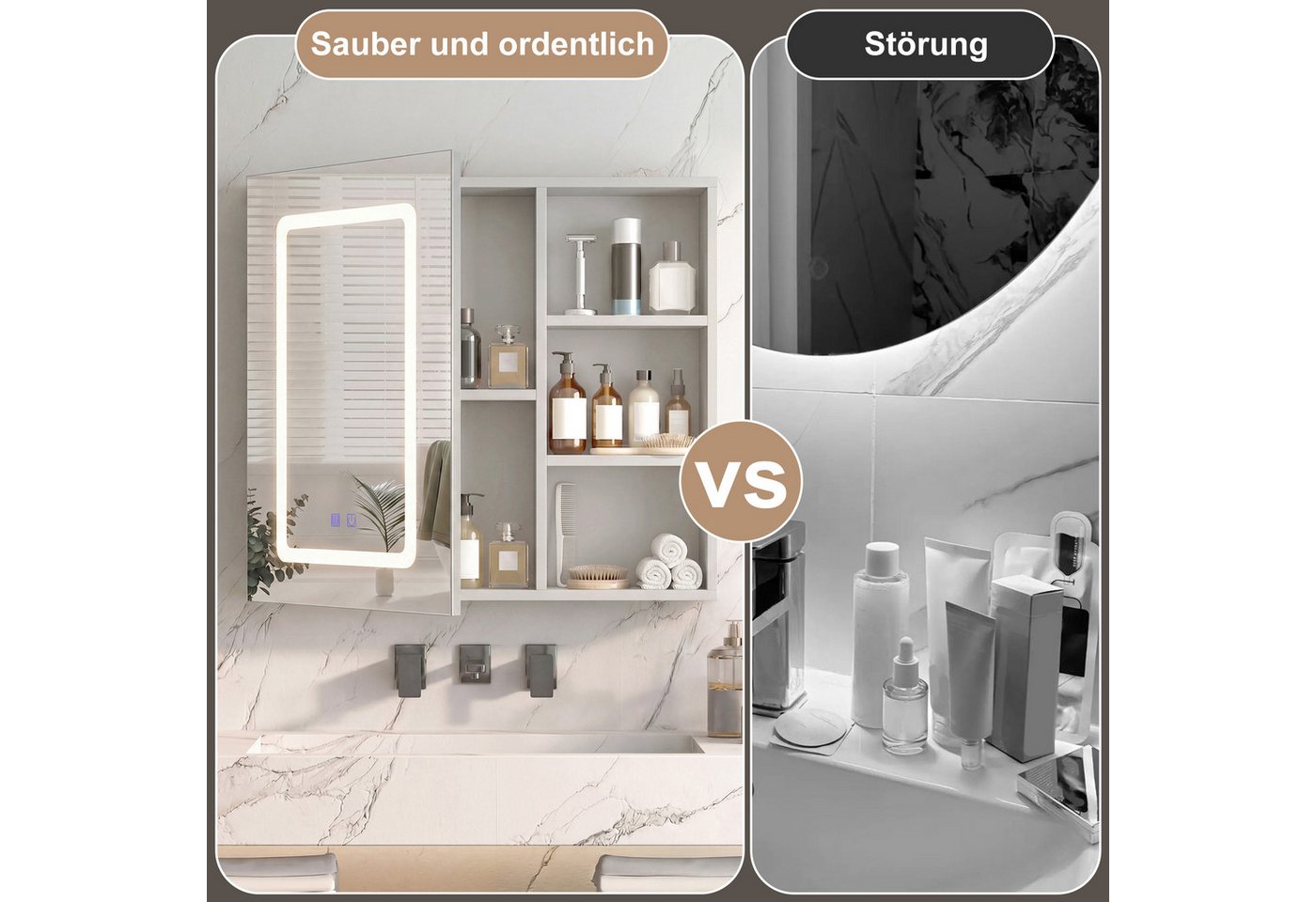 PXloue Badezimmerspiegelschrank mit licht Spiegelschrank bad mit beleuchtung (Einstellung der warmen und kalten Farbtemperatur 3000/4500/6400K) inkl. LED-Beleuchtung, Stecker, Touchschalter, Beschlagfrei
