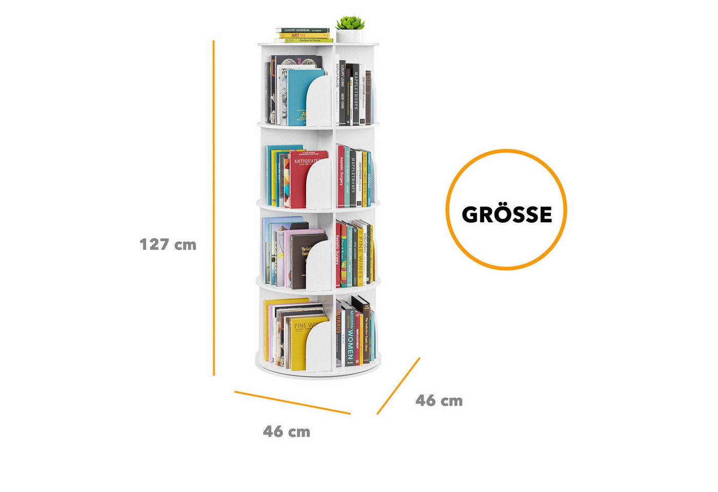 SpaceAid Bücherregal 360-Grad drehbares Bücherregal, 1-tlg., Standregal mit 4 Ebenen, weiß Bild 2