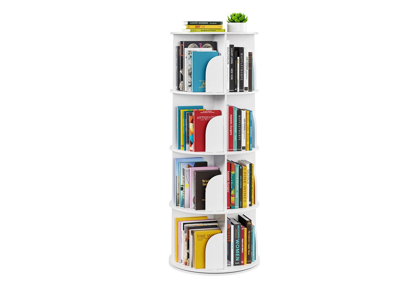 SpaceAid Bücherregal 360-Grad drehbares Bücherregal, 1-tlg., Standregal mit 4 Ebenen, weiß Bild 3