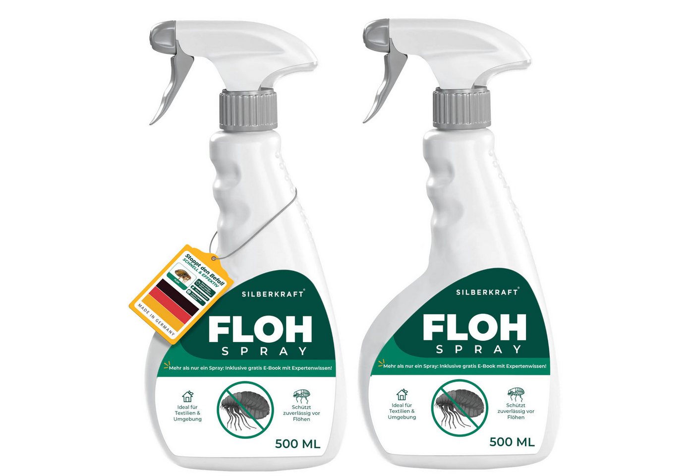 Silberkraft Insektenspray Flohspray Textil & Umgebung 500 ml inkl. E-Book, Als Umgebungsspray: gezielte Anwendung für eine flohfreie Umgebung, 2-St., Inklusive E-Book mit Tipps zur Vorbeugung & Bekämpfung von Flohbefall, Abwehr von Flöhen in der Umgebung: Textilien, Schlafplätze & Wohnräume Bild 3