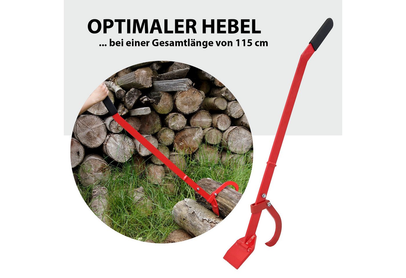 TRUTZHOLM Fällheber mit Wendehaken Stahl 115 cm lang Zahnplatte 10 cm breit Forstwerkzeug, -], Wendehaken, Zahnplatte, rutschfester Griff