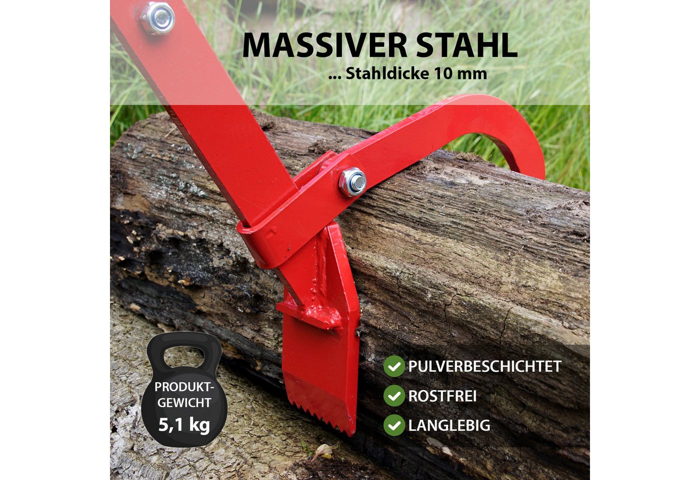TRUTZHOLM Fällheber mit Wendehaken Stahl 115 cm lang Zahnplatte 10 cm breit Forstwerkzeug, -], Wendehaken, Zahnplatte, rutschfester Griff Bild 3
