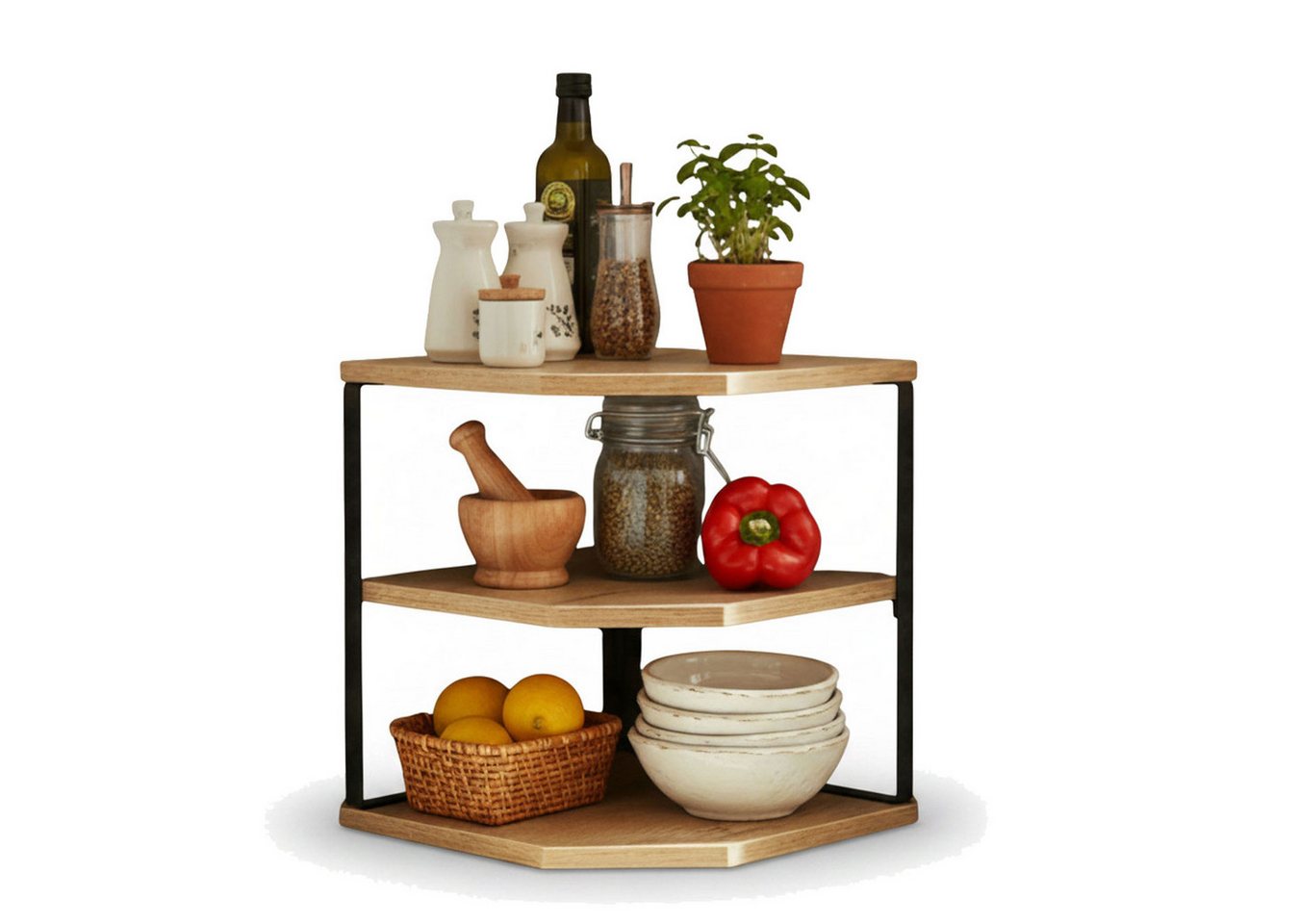 LS-LebenStil Eckregal Küchenregal Eckregal Holz 27x25cm stehend Aufbewahrungsregal Gewürzreg, Küche & Bad - Gewürzregal über Eck - Organizer für Tassen Gewürze 1-tlg., Dekoregal als für Arbeitsplatte - Modern & Platzsparend Bild 3