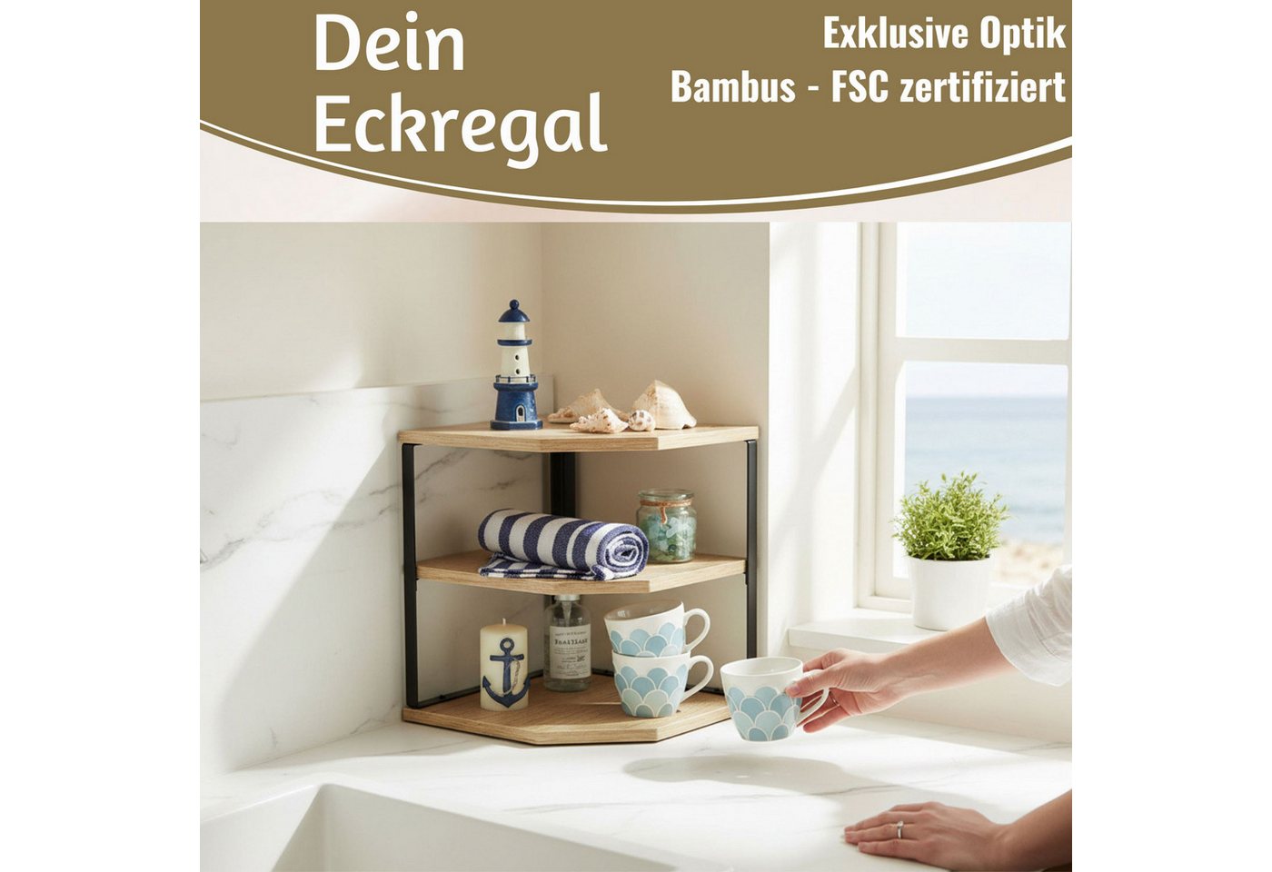 LS-LebenStil Eckregal Küchenregal Eckregal Holz 27x25cm stehend Aufbewahrungsregal Gewürzreg, Küche & Bad - Gewürzregal über Eck - Organizer für Tassen Gewürze 1-tlg., Dekoregal als für Arbeitsplatte - Modern & Platzsparend Bild 4