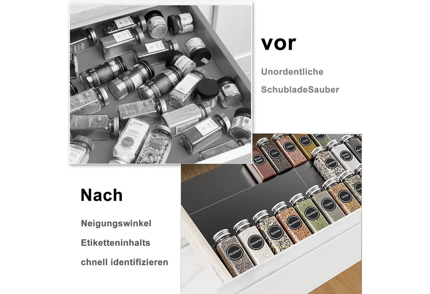 Diwzbyn Gewürzregal 6er Pack Gewürzregal Schublade, Erweiterbares Gewürz Organizer, Schublade Verstellbar, Schubladeneinsatz Gewürze Bild 5
