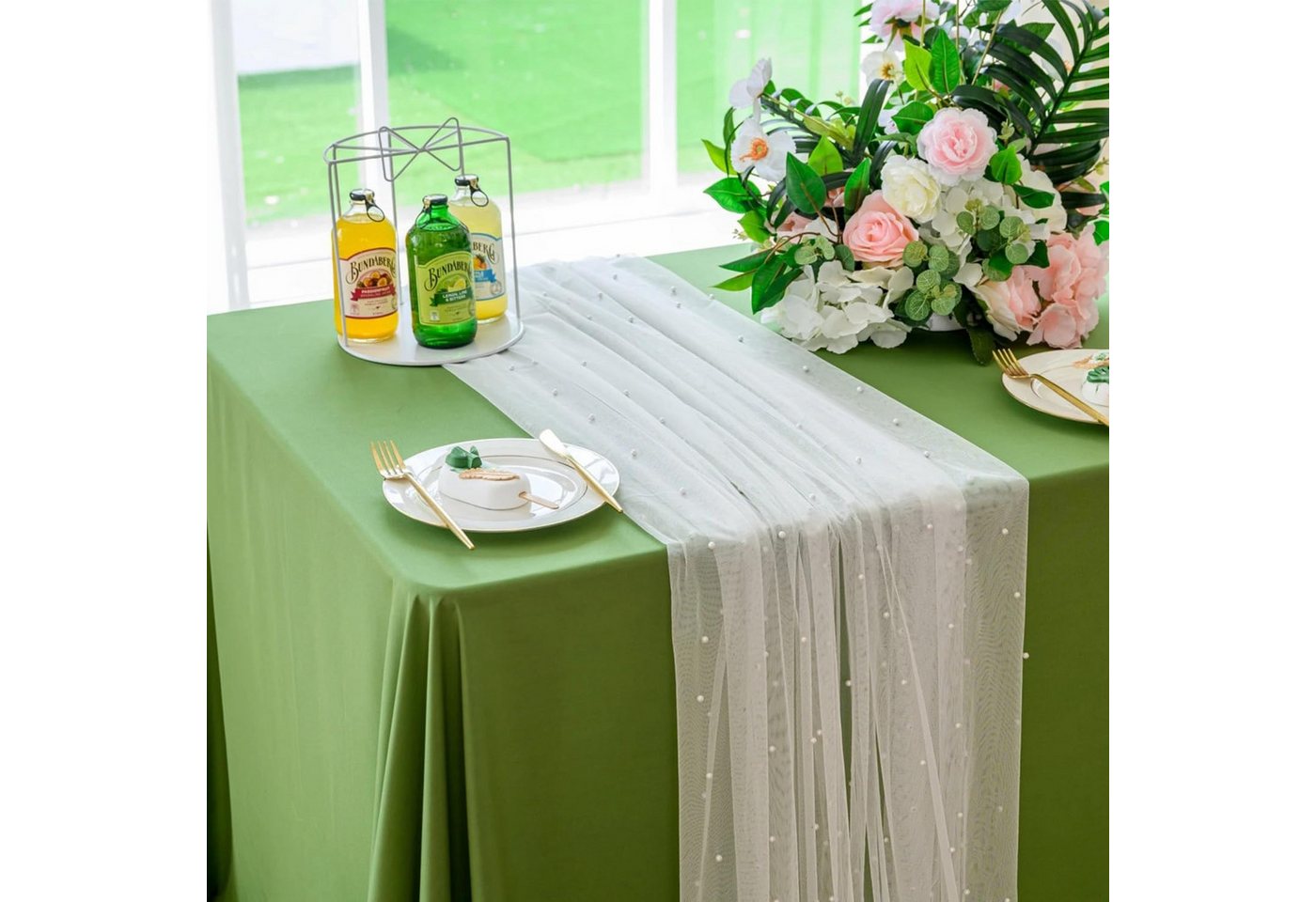 Agger Tischläufer Eleganter Tischläufer,Perlenverzierter Tischläufer aus Netz Tüllstoff, Tischdecke für Boho-Hochzeit, Geburtstagsfeier,0.75*3m,transparent Bild 3