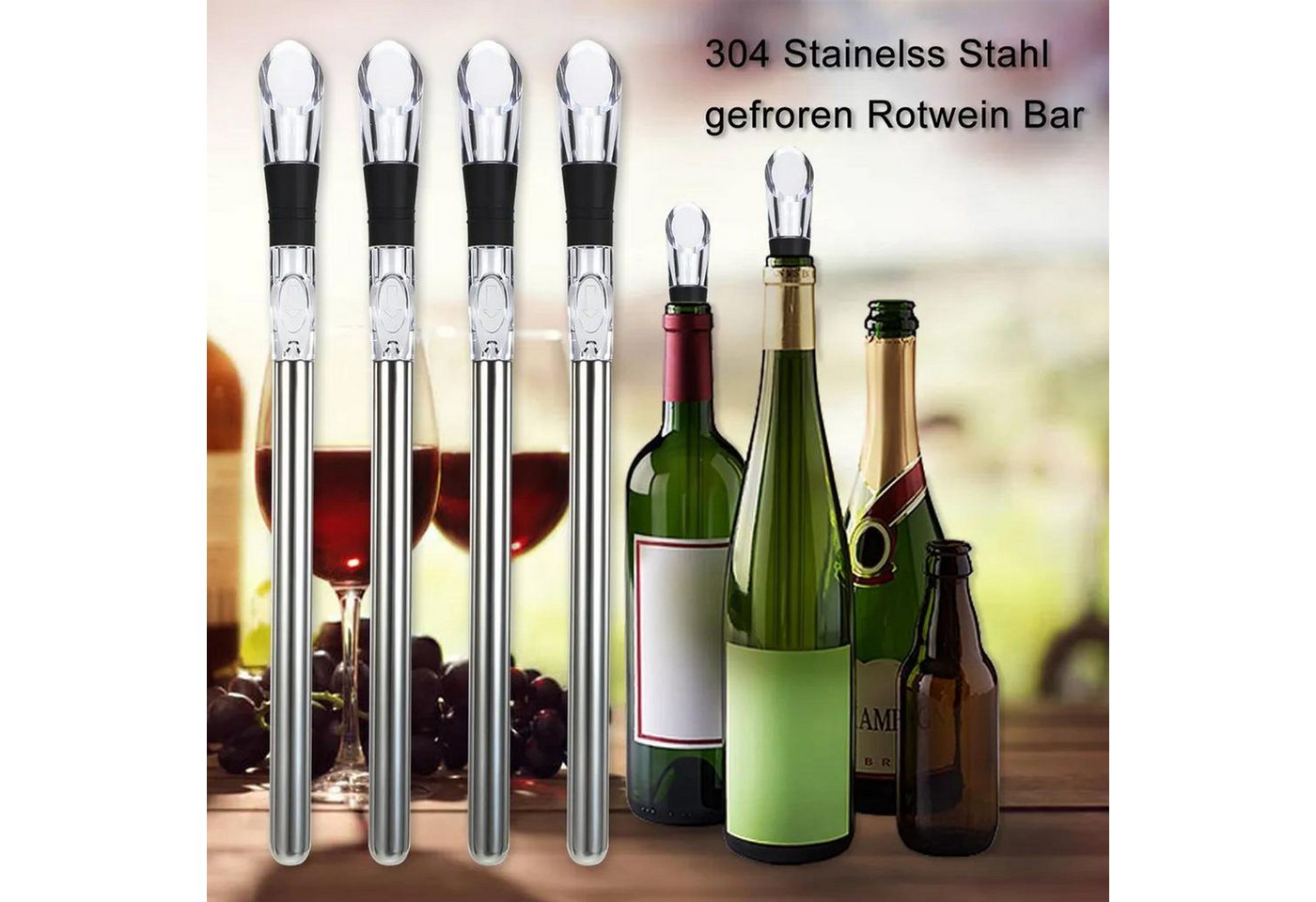 FELIXLEO Outdoor-Flaschenkühler Weinkühler Edelstahl 4er Set mit Belüfter & Dekantierer für Weißwein Bild 3