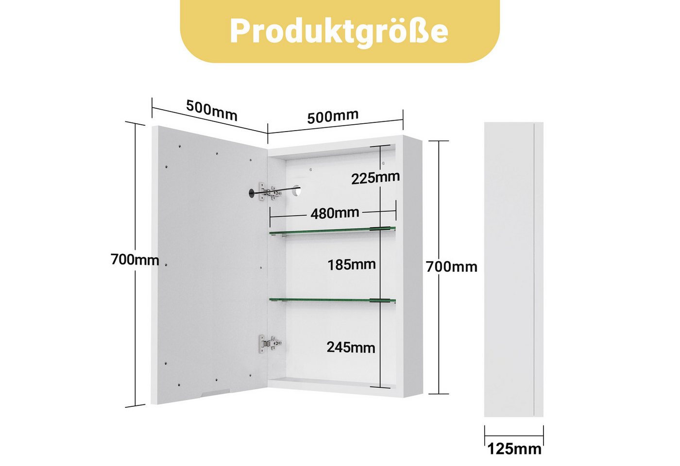 ADWOLT Badezimmerspiegelschrank Spiegelschrank mit LED-Beleuchtung (Set, 1-St., Badezimmerschrank mit Spiegel und 1 Türen) Wandschrank mit Ablage, Touchschalter, 70 x 50 x 12.5 cm, Weiß Bild 2