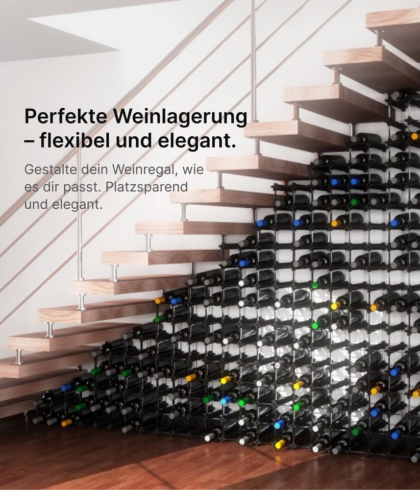 NOOK Flaschenregal erweiterbar stapelbar modulares Stecksystem Sets bis zu 6–60 Flaschen, Set-Typen des NOOK-Weinregals reichen vom Starter Kit für 6 Flaschen bis zum Large Kit für 60 Flaschen, Australisches Design / Platzsparend & vielseitig / Optimale Lagerung Bild 4