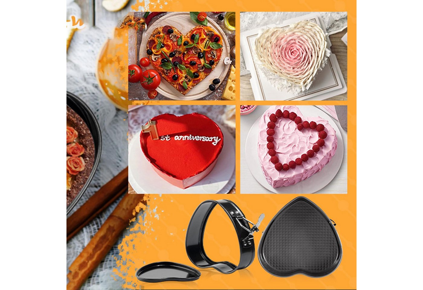AIMAX Springform 3-teiliges Set mit Antihaftbeschichtung, Kuchenform mit herzförmig, rund, quadratisch, auslaufsicher Bild 2