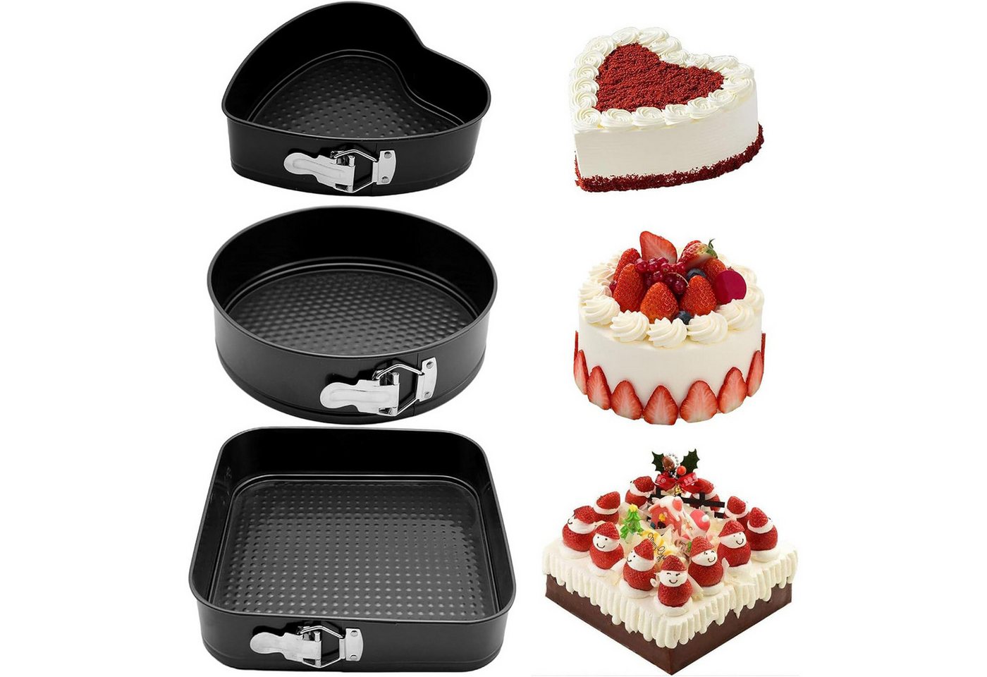 AIMAX Springform 3-teiliges Set mit Antihaftbeschichtung, Kuchenform mit herzförmig, rund, quadratisch, auslaufsicher Bild 3