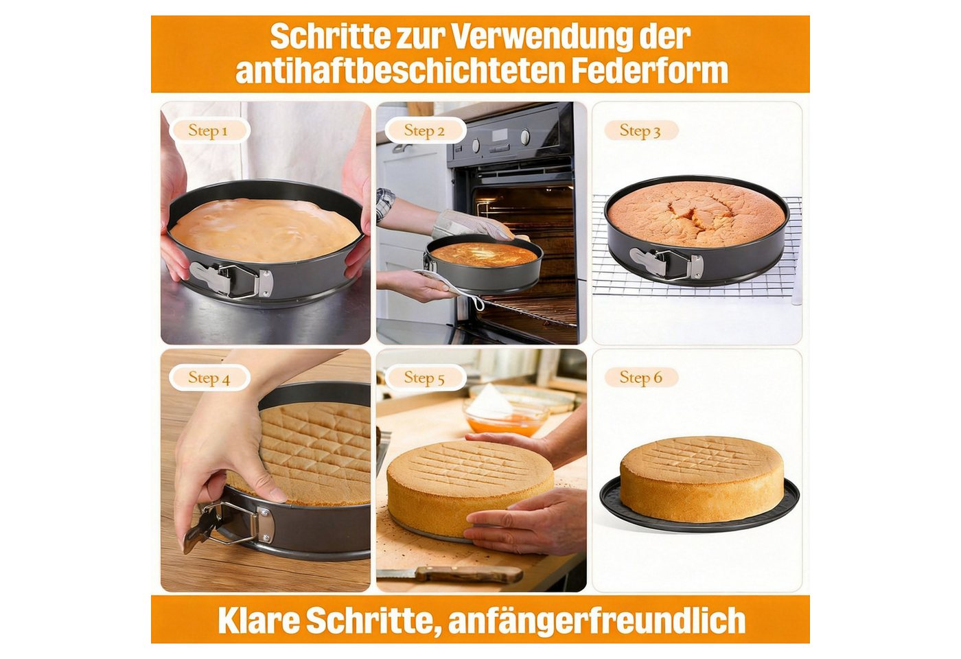 AIMAX Springform 3-teiliges Set mit Antihaftbeschichtung, Kuchenform mit herzförmig, rund, quadratisch, auslaufsicher Bild 4