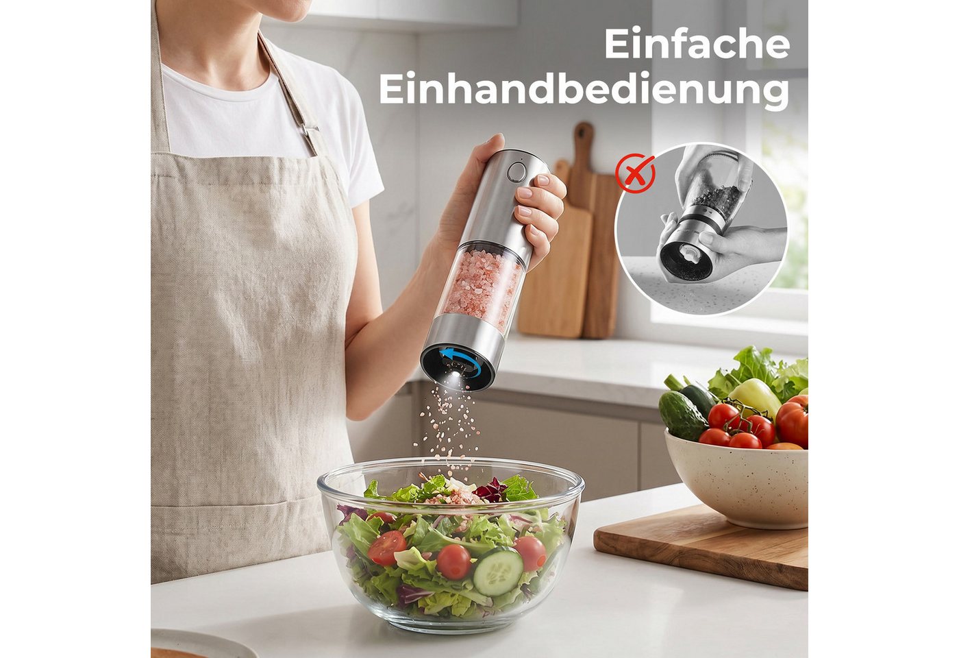 AKKEE Salz-/Pfeffermühle Elektrische Salzmühle & Pfeffermühle, Adjustable, mit LED-Licht, Hochwertiger Keramik-Schleifkern Bild 3