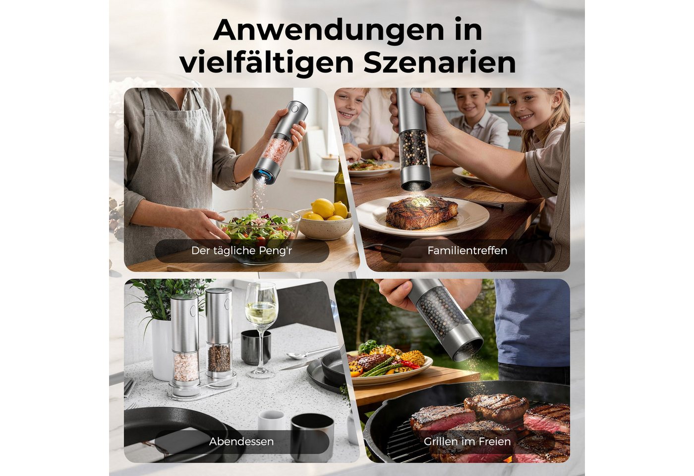 AKKEE Salz-/Pfeffermühle Elektrische Salzmühle & Pfeffermühle, Adjustable, mit LED-Licht, Hochwertiger Keramik-Schleifkern Bild 4