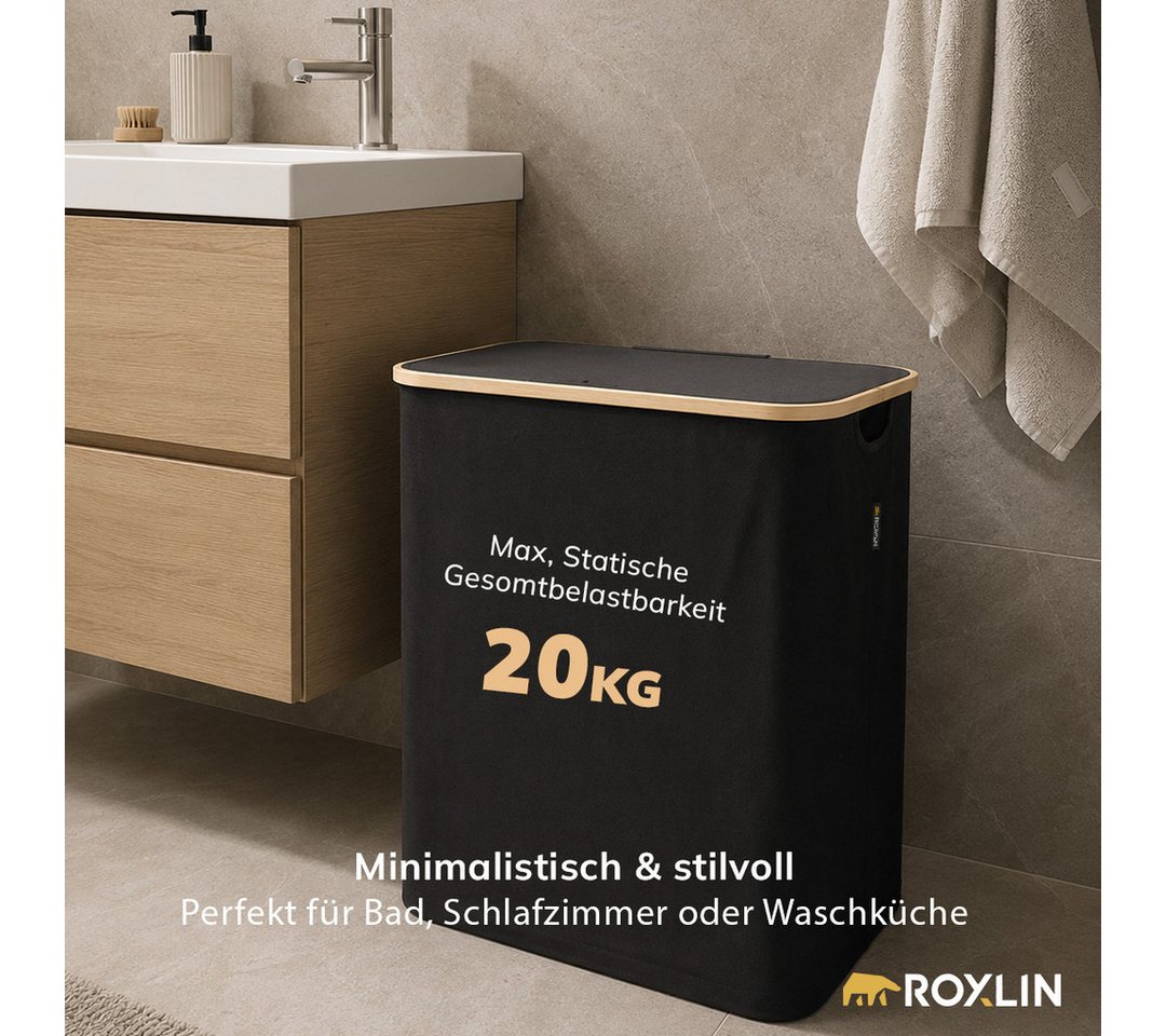 Roxlin Wäschekorb Wäschekorb 150L faltbar mit Deckel, wasserdicht, 2 Taschen Bild 5