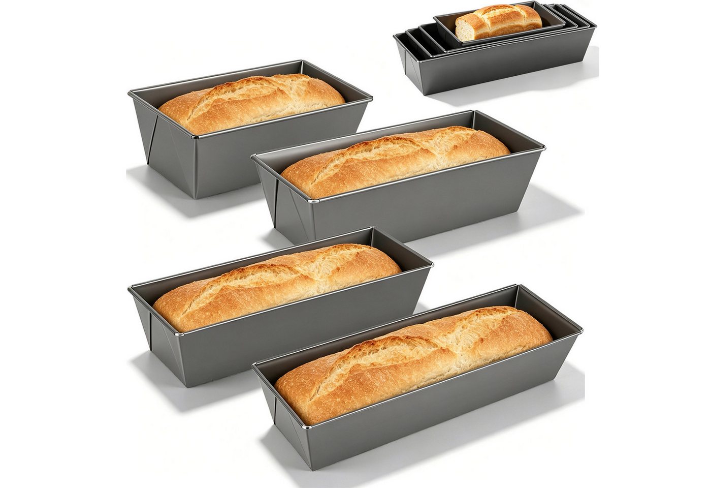 BlingBin Brotbackform 4 Stück Kastenform Kuchen Brot, Antihaftbeschichtet Backform, (4er Set 4-tlg), Königskuchenform Rechteckig für Kuchen, Toastbrot, Käsekuchen, Brownie