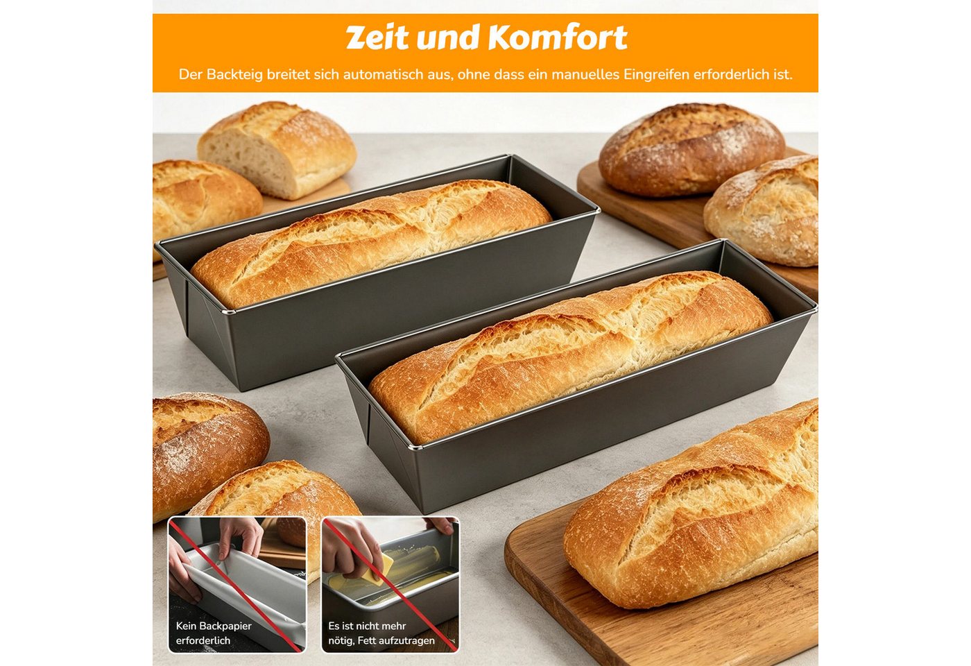 BlingBin Brotbackform 4 Stück Kastenform Kuchen Brot, Antihaftbeschichtet Backform, (4er Set 4-tlg), Königskuchenform Rechteckig für Kuchen, Toastbrot, Käsekuchen, Brownie Bild 5